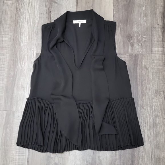 Frame Tie Neck 100% Silk Pleated Top - Picture 1 of 14